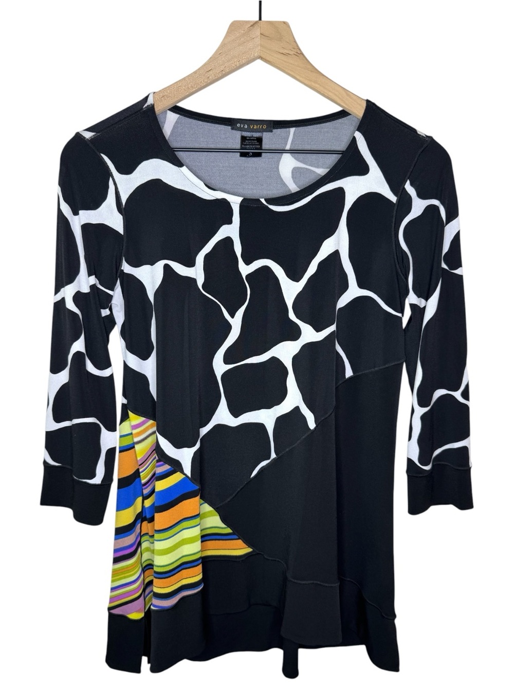 Eva Varro Black & White Giraffe Print Tunic With Vibrant Color Panel